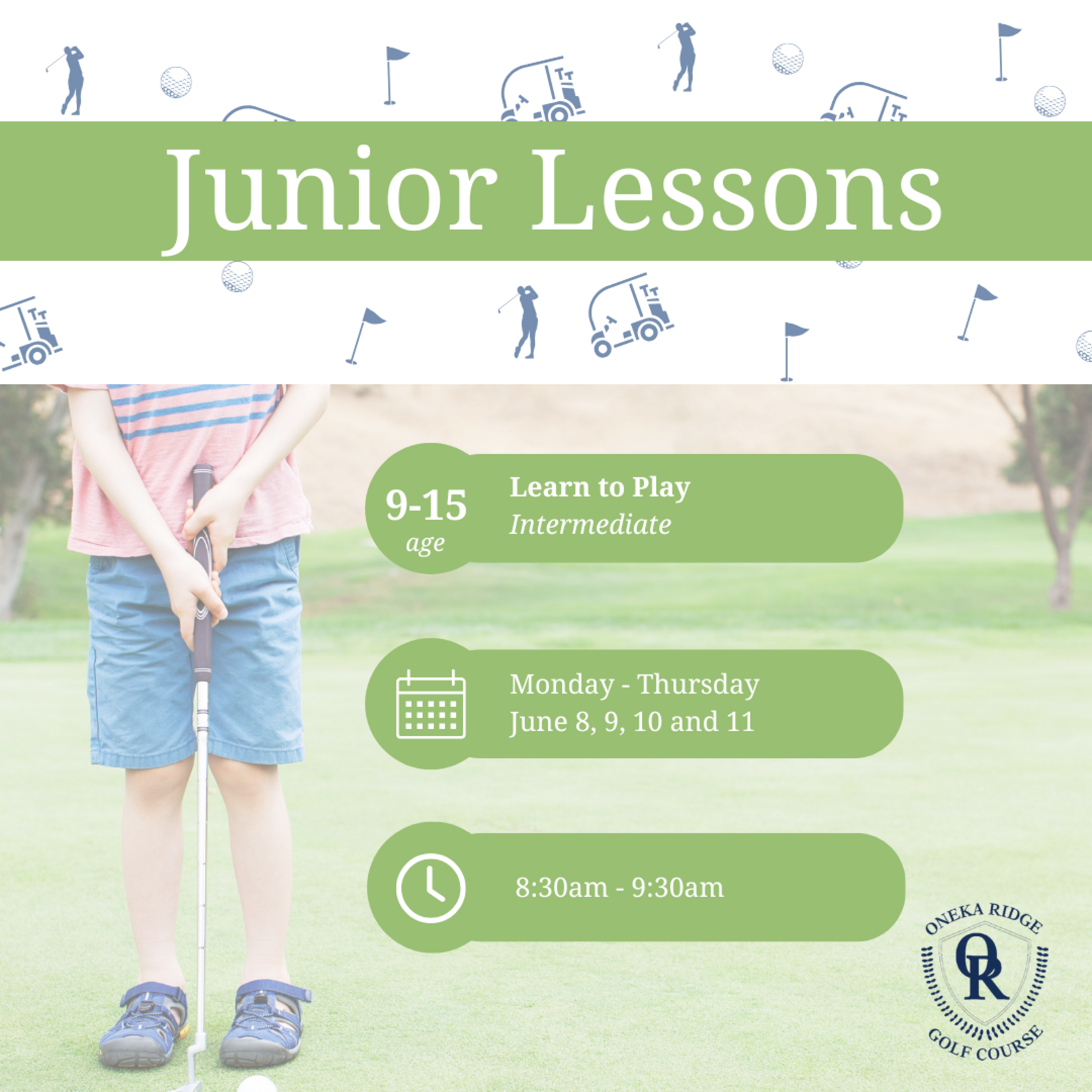 2026 Lessons LEARN TO PLAY - Mon-Thurs, June 8-11, 8:30-9:30AM