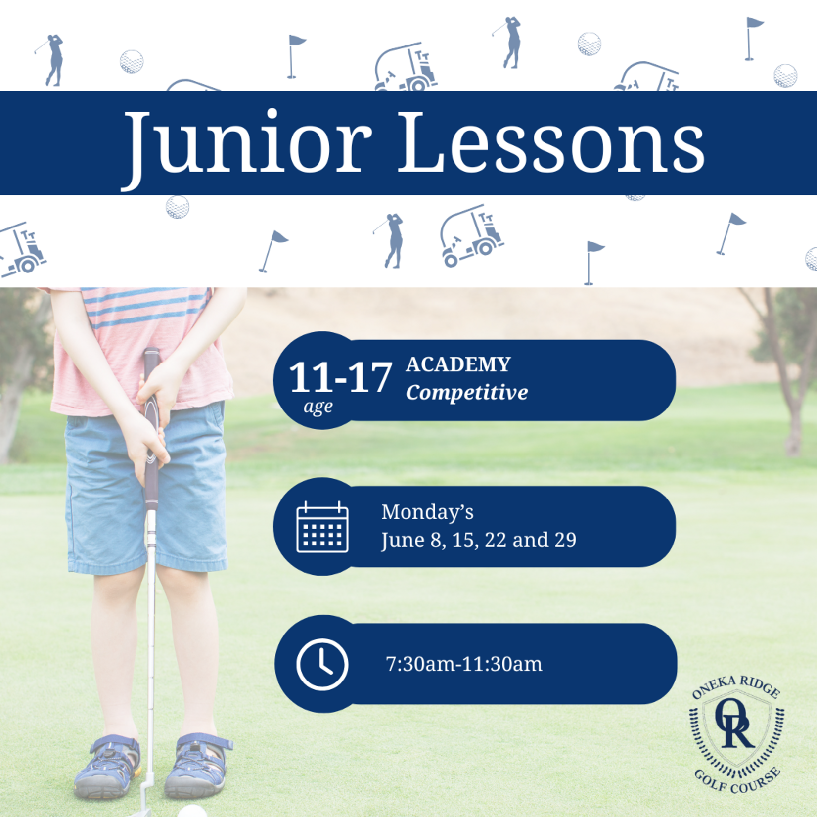 2026 Lessons ACADEMY - Monday’s June 8, 15, 22 and 29th from 7:30-11:30AM