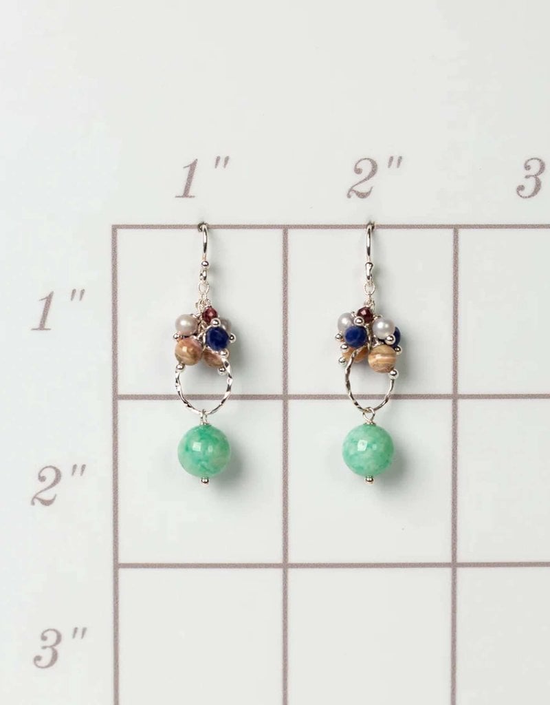 Anne Vaughan Grounded Amazonite, Lapis, Pearl Dangle Earrings