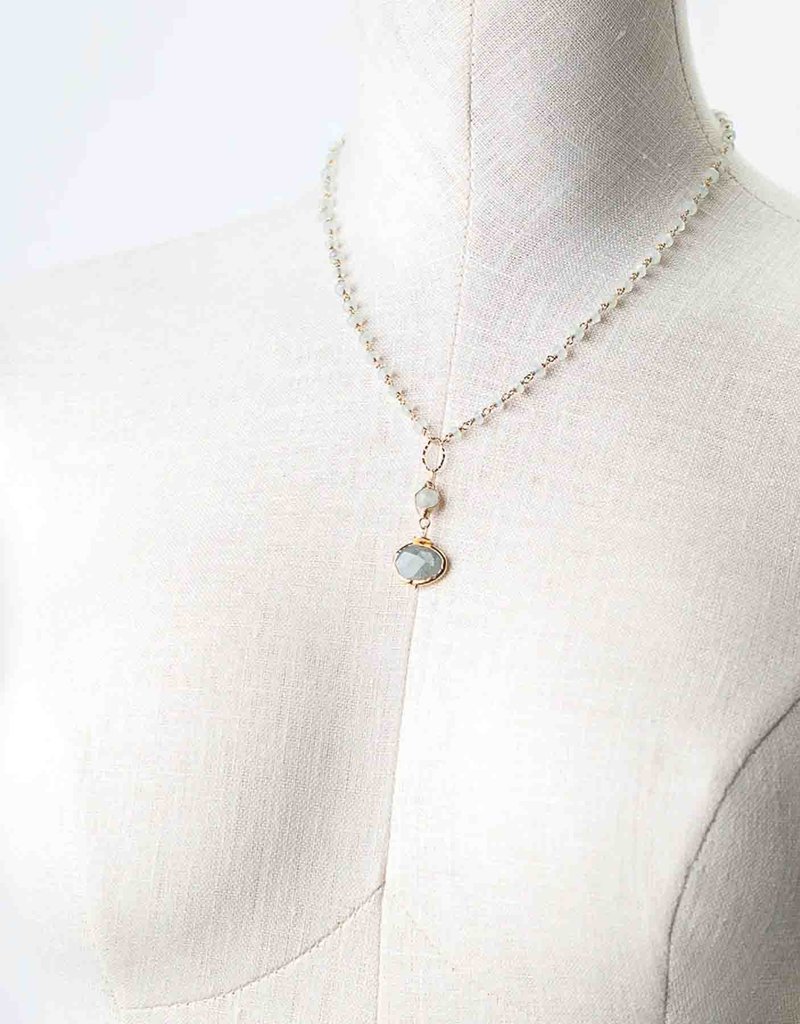 Anne Vaughan Heron 18.5-20.5" Aquamarine Herringbone Focal Necklace