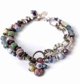 Anne Vaughan Reflections 7.5-8.5" Mother of Pearl Cluster Focal Multistrand Bracelet