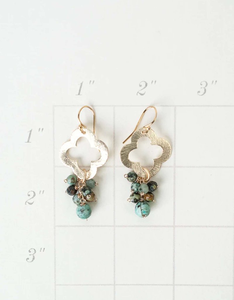 Anne Vaughan Tranquil Gardens African Turquoise Cluster Dangle Earrings