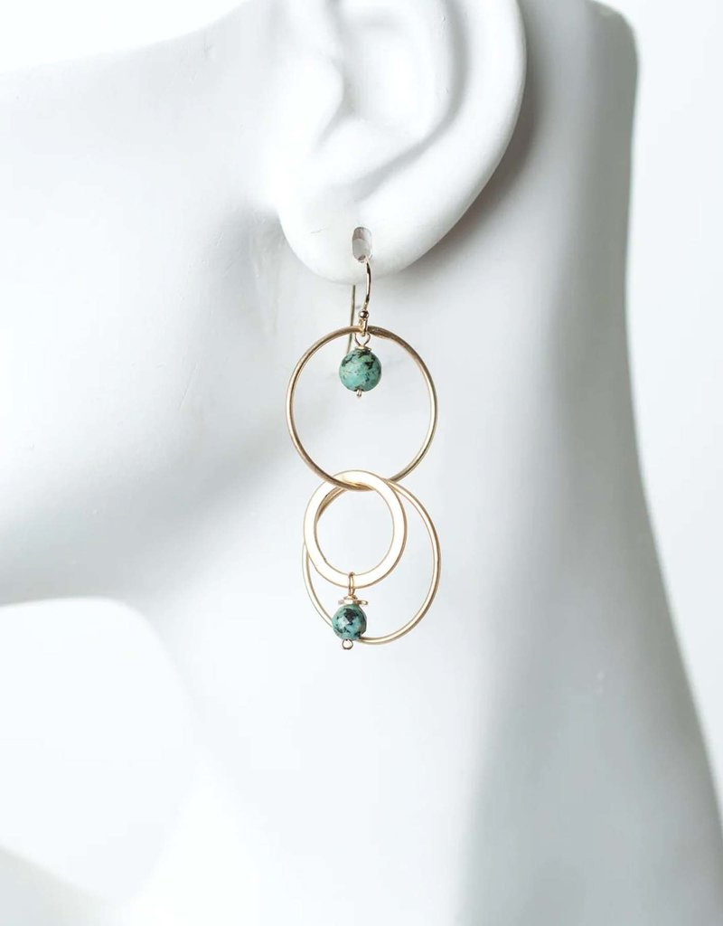 Anne Vaughan Tranquil Gardens African Turquoise Hoop Dangle Earrings