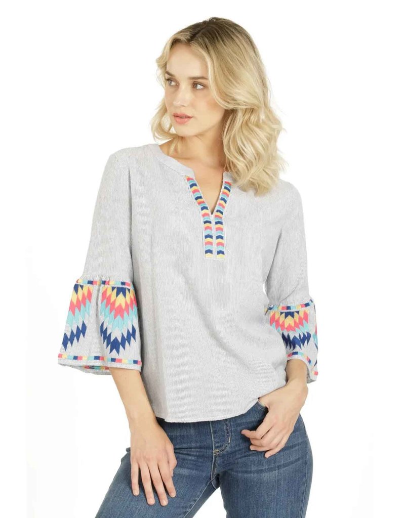 APNY Split Neck Pullover with Embroidery