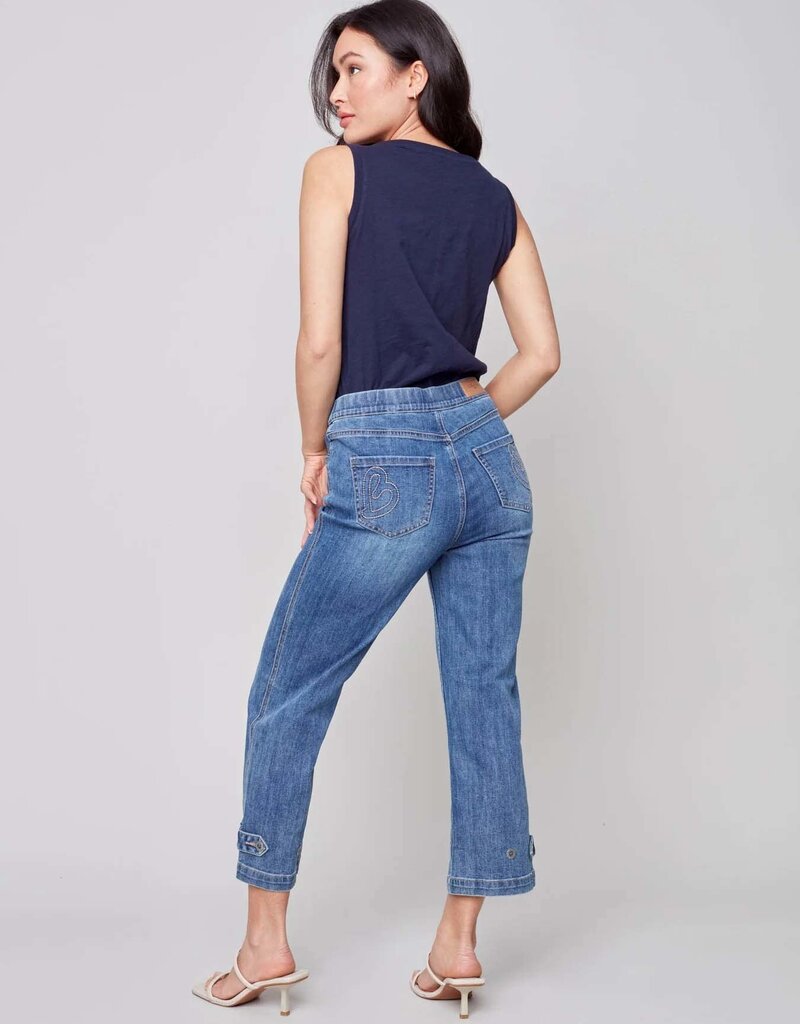 Charlie B Cropped Pull-On Jeans with Hem Tab