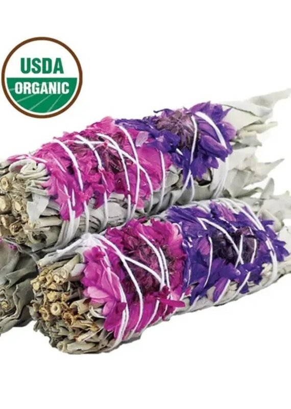 Designs By Deekay Blissful Floral White Sage 4" Smudge Sticks