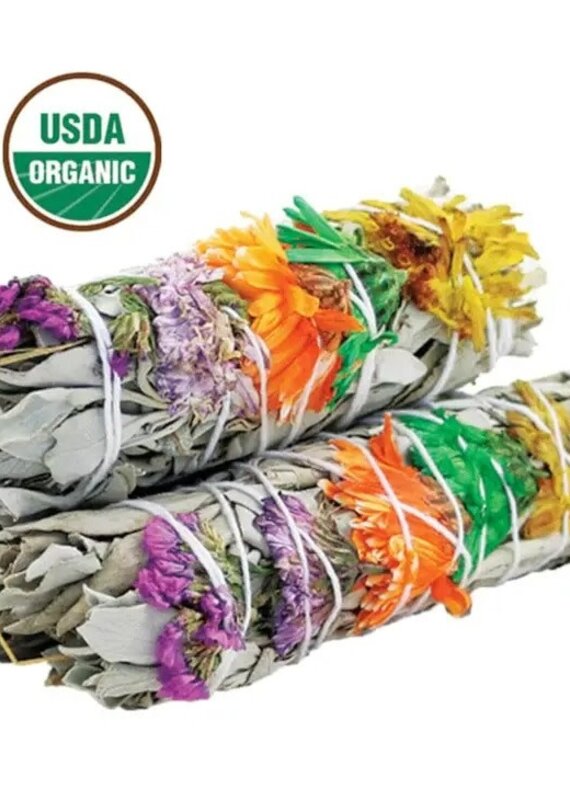 Designs By Deekay Good Vibes Floral White Sage 4" Smudge Sticks