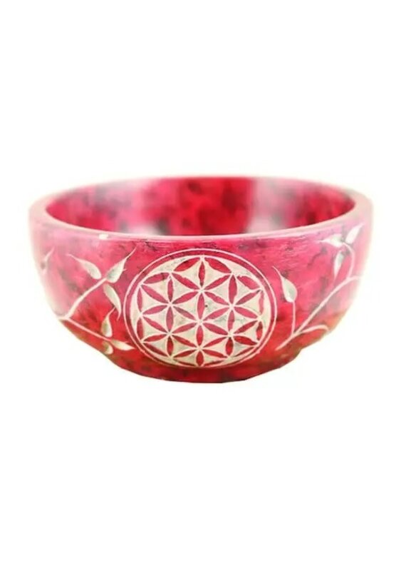 Designs By Deekay Hand Carved Red Flower 4" Stone Smudge Bowl