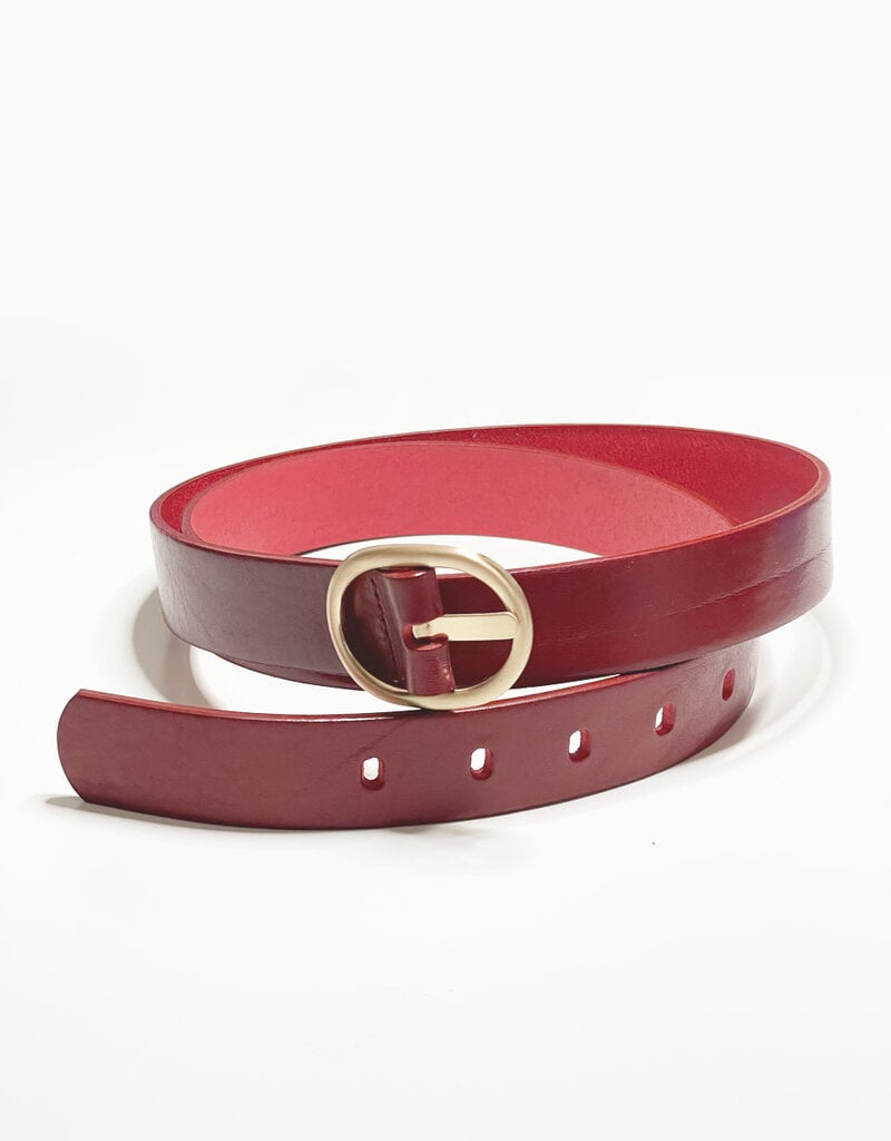 LANDES Women's Leather Belt with Brass Buckle