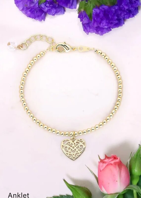 Zoey Simmons Heart Charm Beaded Anklet