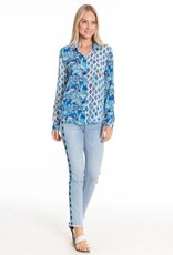 APNY Mix Print Roll Sleeve Button-Up Top