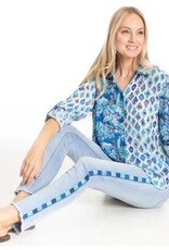 APNY Mix Print Roll Sleeve Button-Up Top