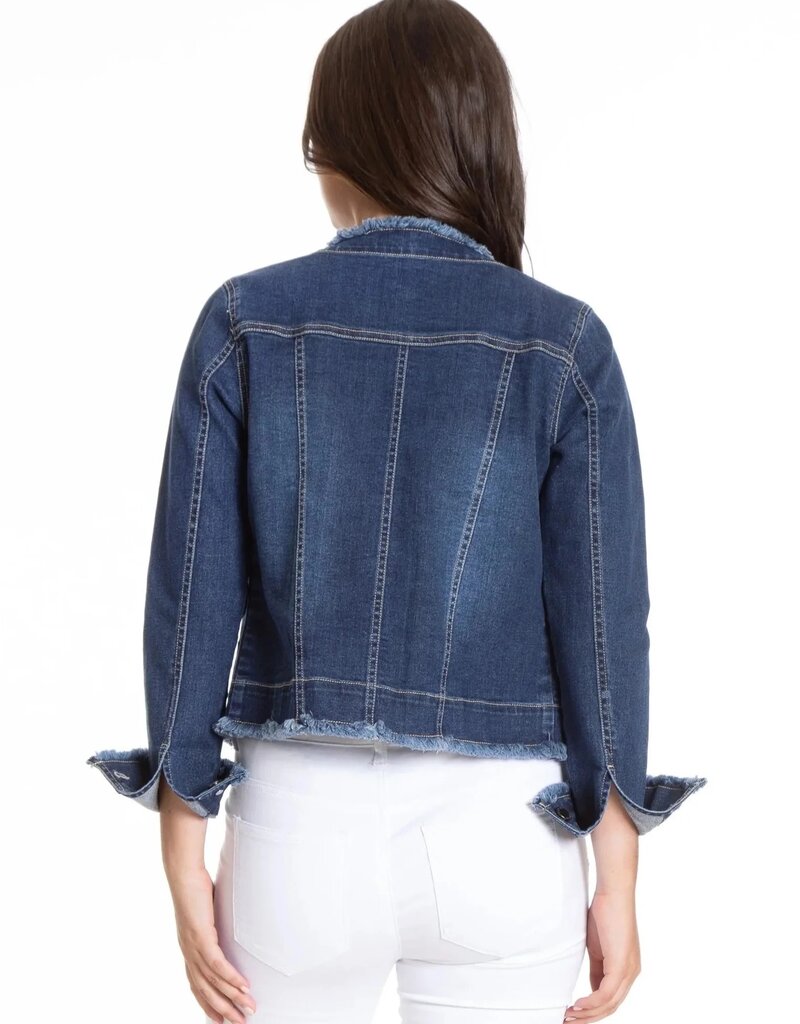 APNY Collarless Jean Jacket with Frayed Detail