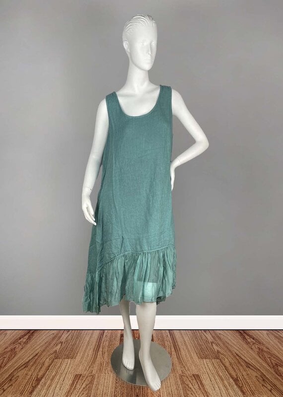Tempo Paris Sleeveless Linen Sheer Hem Dress