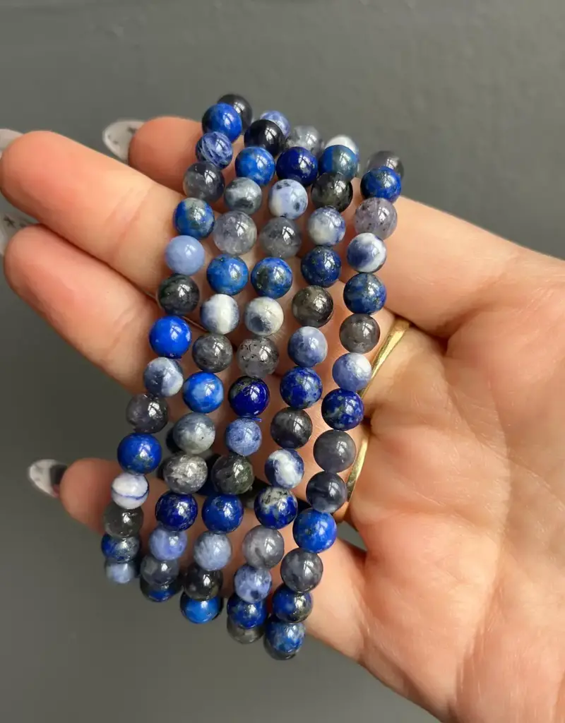 Sapphire and Sage 6mm Beaded Crystal Bracelet