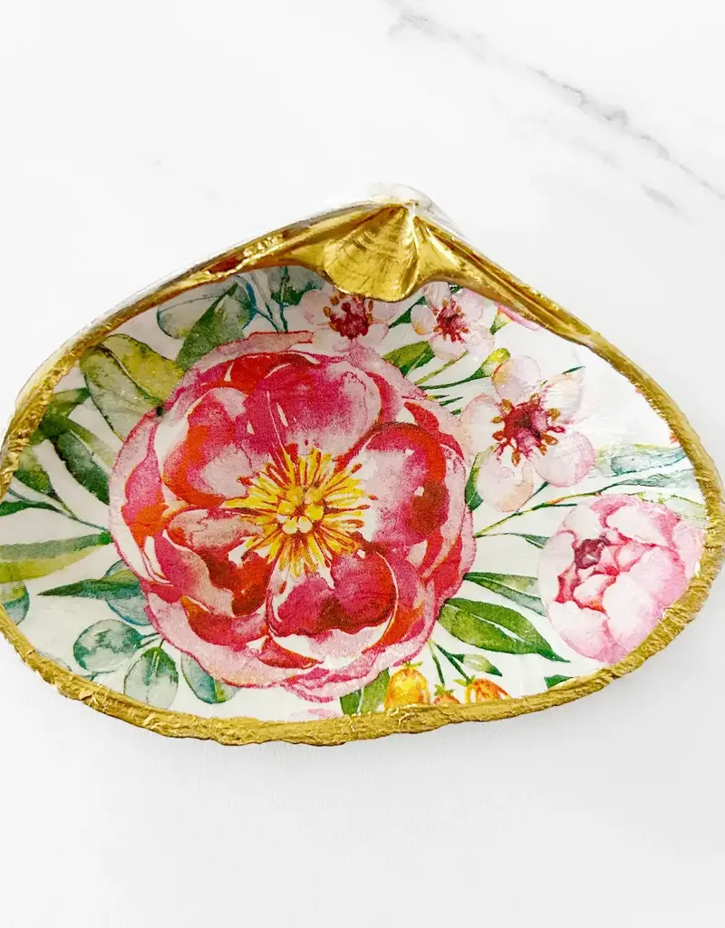 Adori Designs Pink Summery Peony Garden Decoupage Clam Shell