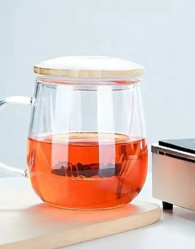 The Grateful Tea Co Glass Teacup with Infuser & Bamboo Lid