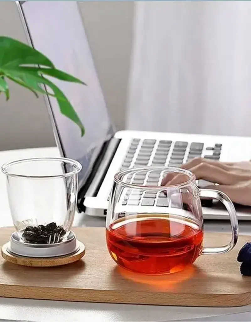 The Grateful Tea Co Glass Teacup with Infuser & Bamboo Lid