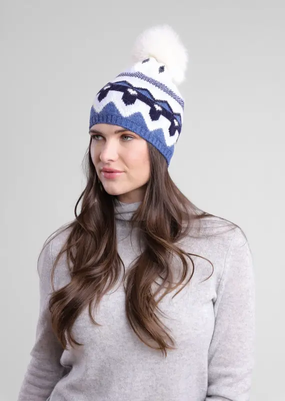 Alashan Fair Isle Angora Merino Fox Pom Hat