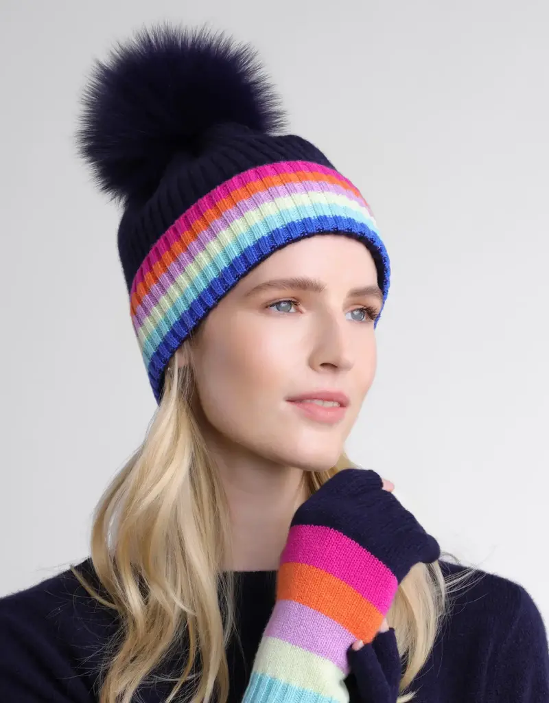 Alashan Cashmere Rainbow Tipped Fox Pom Hat