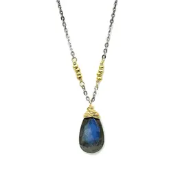 J & I Jewelry 14K Gold Labradorite Pear Necklace