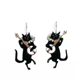 Artista Black Banjo Cat Earrings