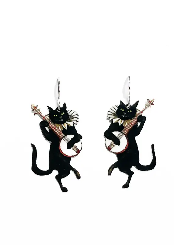 Artista Black Banjo Cat Earrings