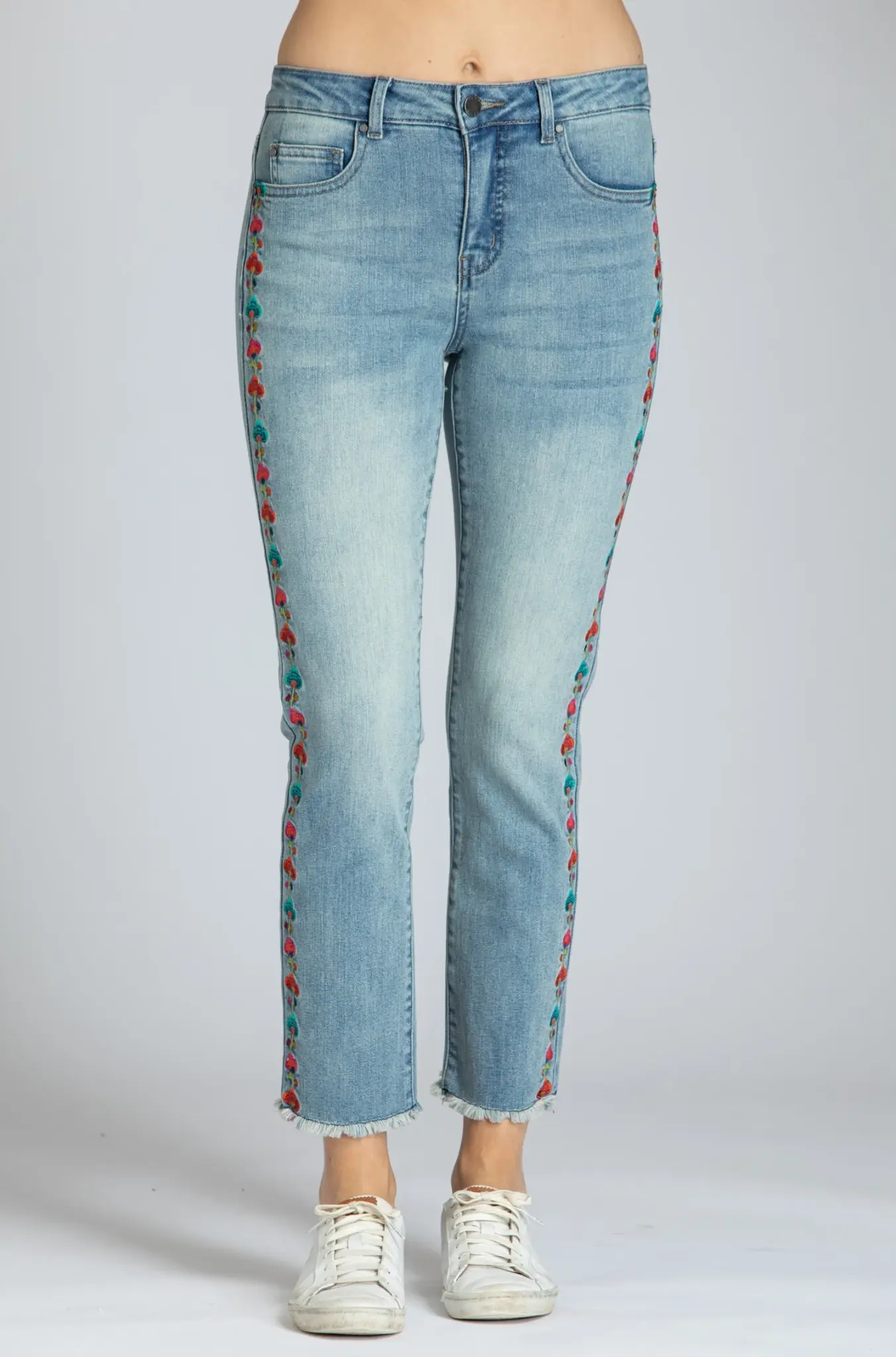 APNY Olivia Straight Leg Crop Jeans With Floral Embroidery - Coyote Moon