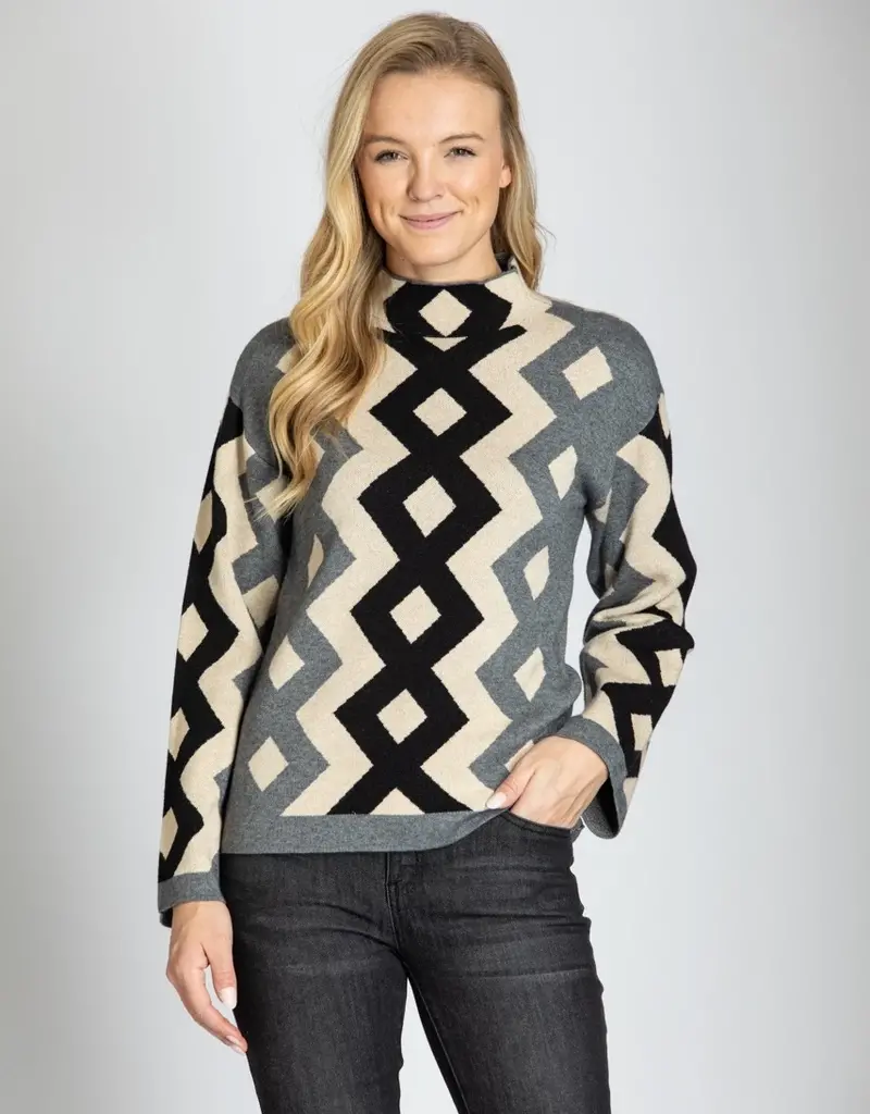 APNY Funnel Neck Argyle Sweater