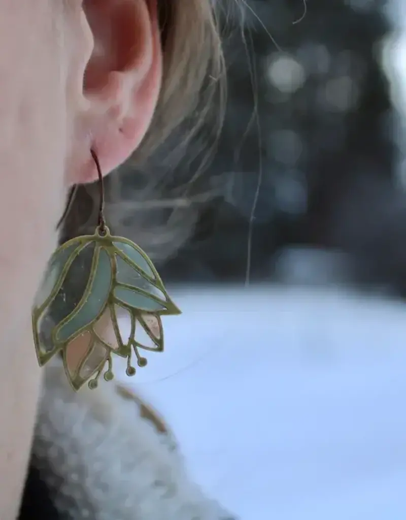 Wild Lupine Folkcraft Lotus Bud Stained Glass Resin Earrings