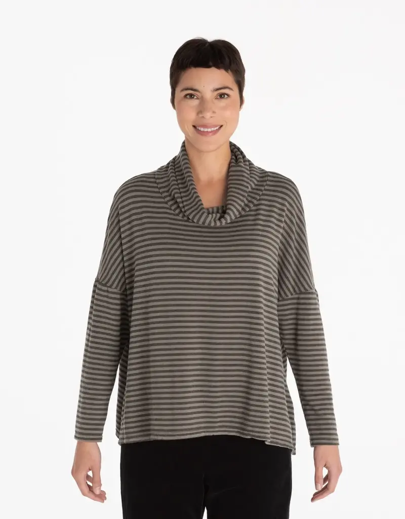 Cut Loose Striped Fleece Cowl Neck Top Coyote Moon
