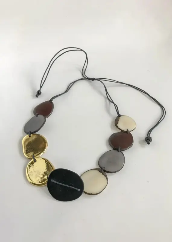 Belart Tagua Gold-Silver Slice Single Strand Flow Necklace