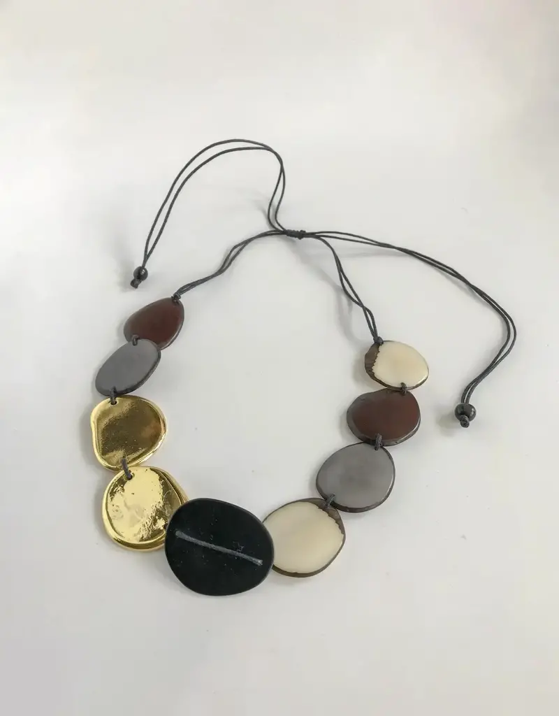 Belart Tagua Gold-Silver Slice Single Strand Flow Necklace