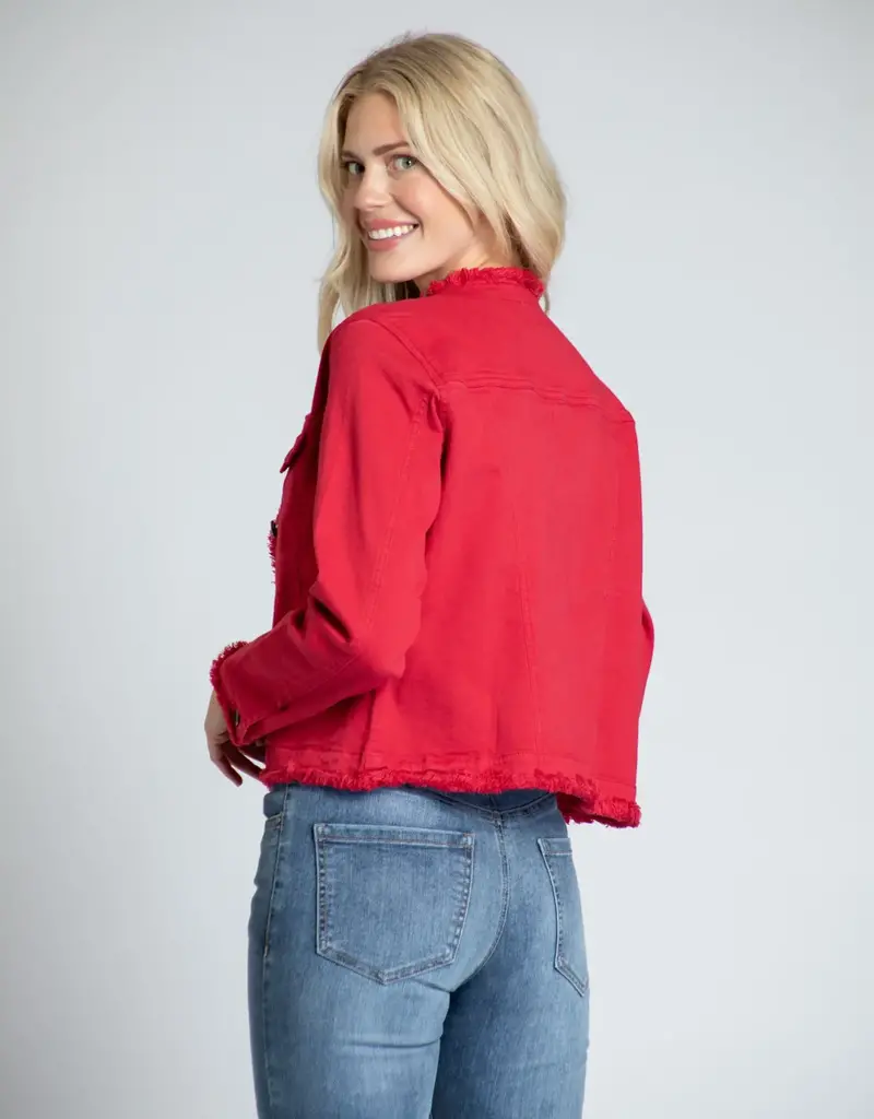 APNY Collarless Jean Jacket With Frayed Detail