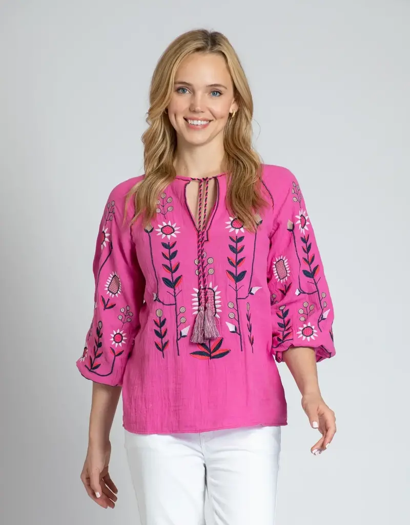 APNY Abstract Floral Embroidered Peasant Top
