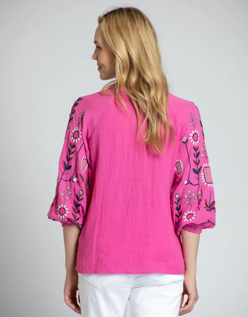 APNY Abstract Floral Embroidered Peasant Top