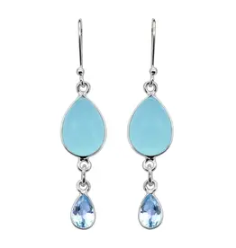 Tiramisu Aqua Chalcedony Blue Topaz Sterling Silver Dangle Earrings