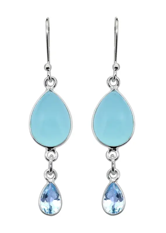 Tiramisu Aqua Chalcedony Blue Topaz Sterling Silver Dangle Earrings