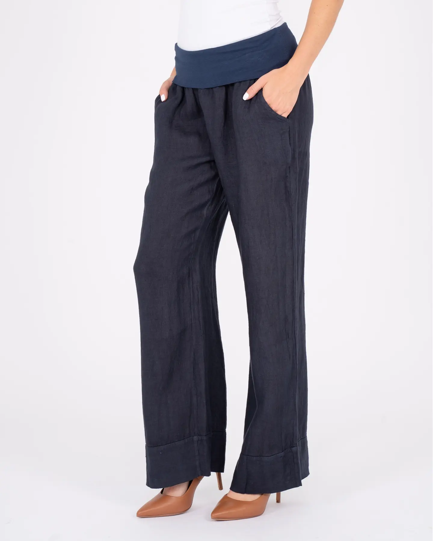 M Made in Italy Linen Comfort Waist Pants - Coyote Moon