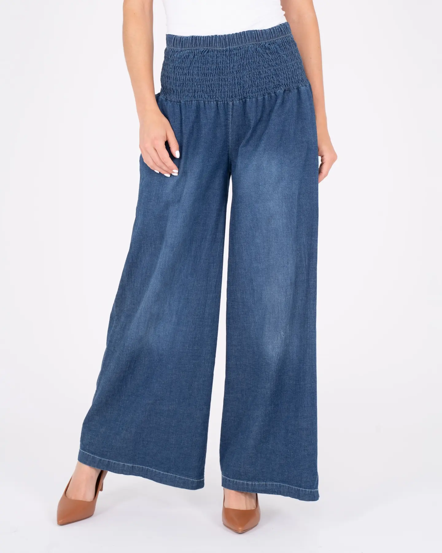 M Made in Italy Scrunch Waist Wide Leg Pants - Coyote Moon