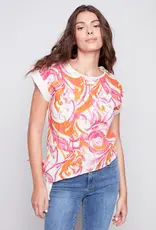 Charlie B Printed Linen Top with Side Tie