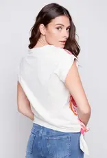 Charlie B Printed Linen Top with Side Tie