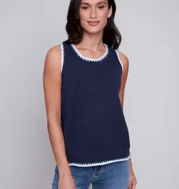 Charlie B Sleeveless Knit Top with Crochet Detail