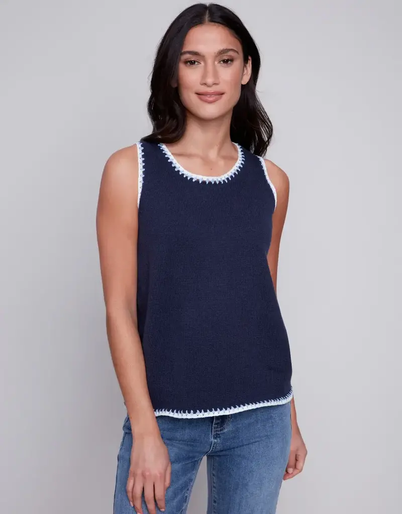 Charlie B Sleeveless Knit Top with Crochet Detail
