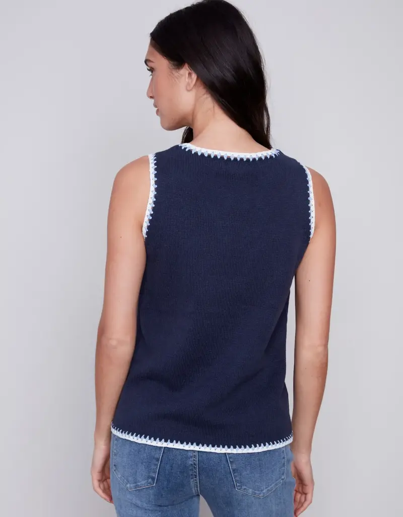 Charlie B Sleeveless Knit Top with Crochet Detail
