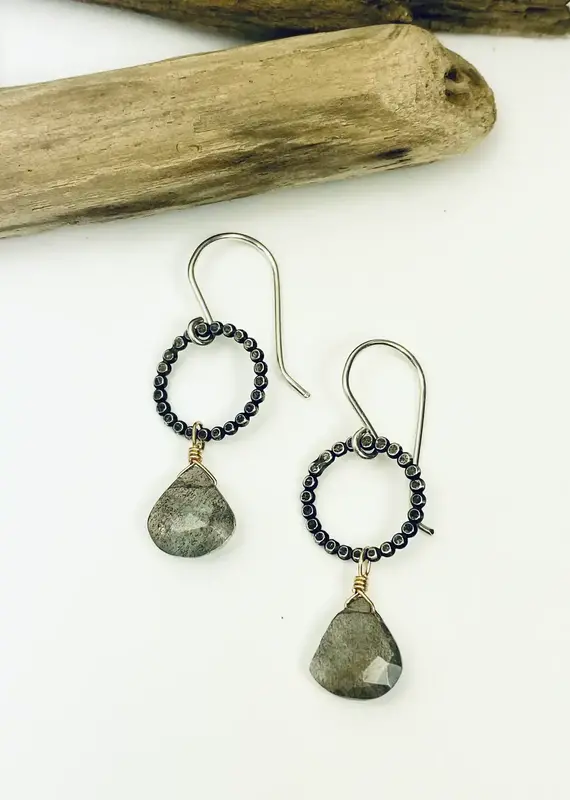 Laura J. Designs Oxidized Labradorite Circle Earrings