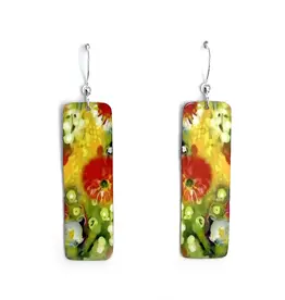 Artista Orange Dahlia Long Rectangle Earrings