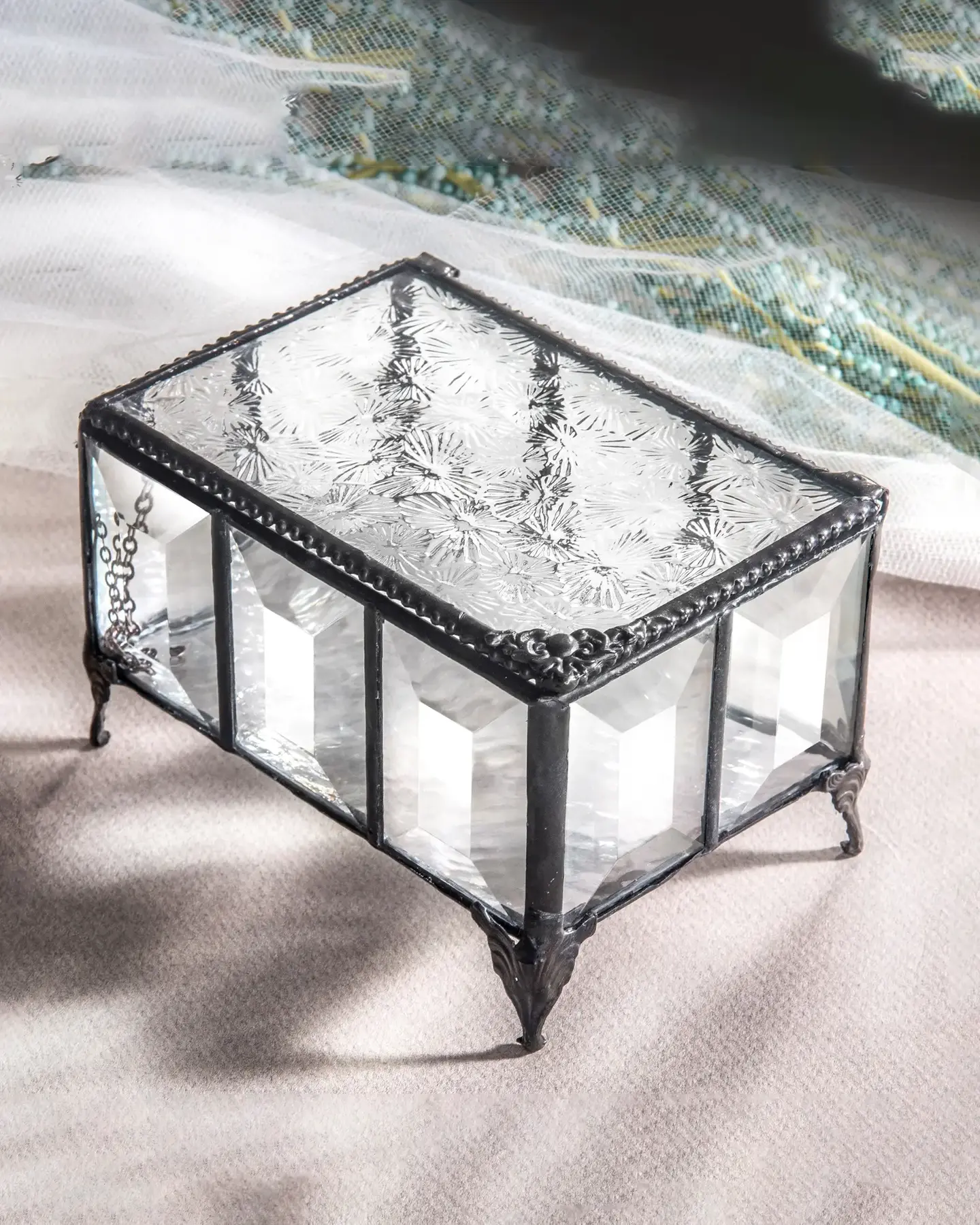 J. Devlin Clear Crystal Glass Jewelry Box - Coyote Moon