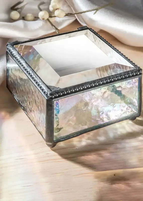 J. Devlin Clear Iridescent Stained Glass Jewelry Keepsake Box