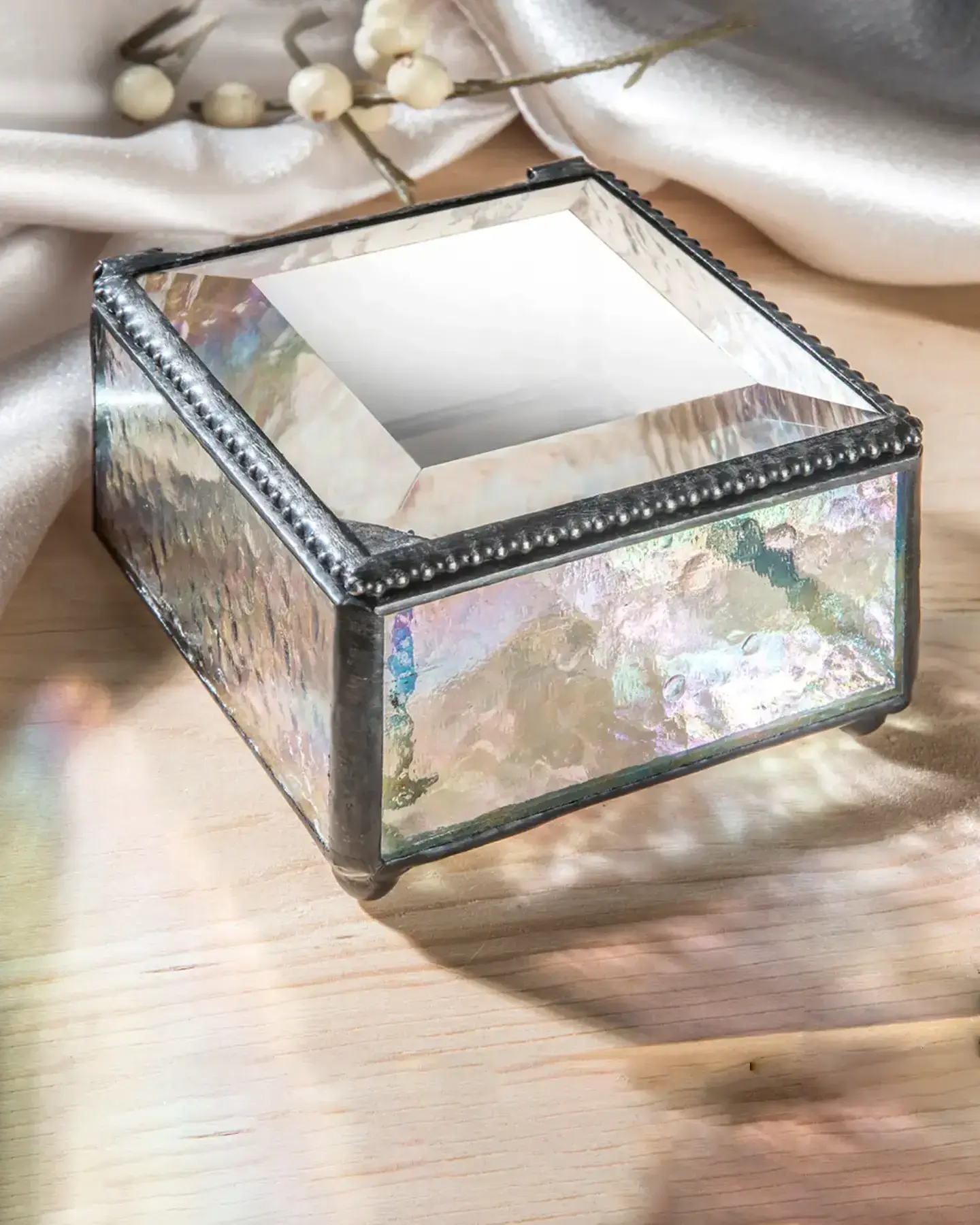 J. Devlin Clear Iridescent Stained Glass Jewelry Keepsake Box
